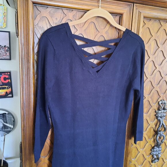 Moral Fiber Criss-Cross Tunic Knit Sweater Dress - Black, Size XS/Jr. M - Picture 2 of 13